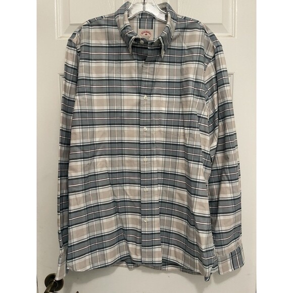 BROOKS BROTHERS Red Fleece L/S Gray Tan Plaid Button Down Collar Shirt - Sz L - Picture 1 of 7